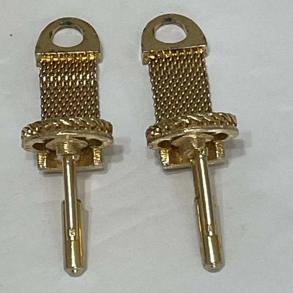 Vintage SWANK Men’s Cufflinks Gold-tone Green Jade Stone Web Mesh Band